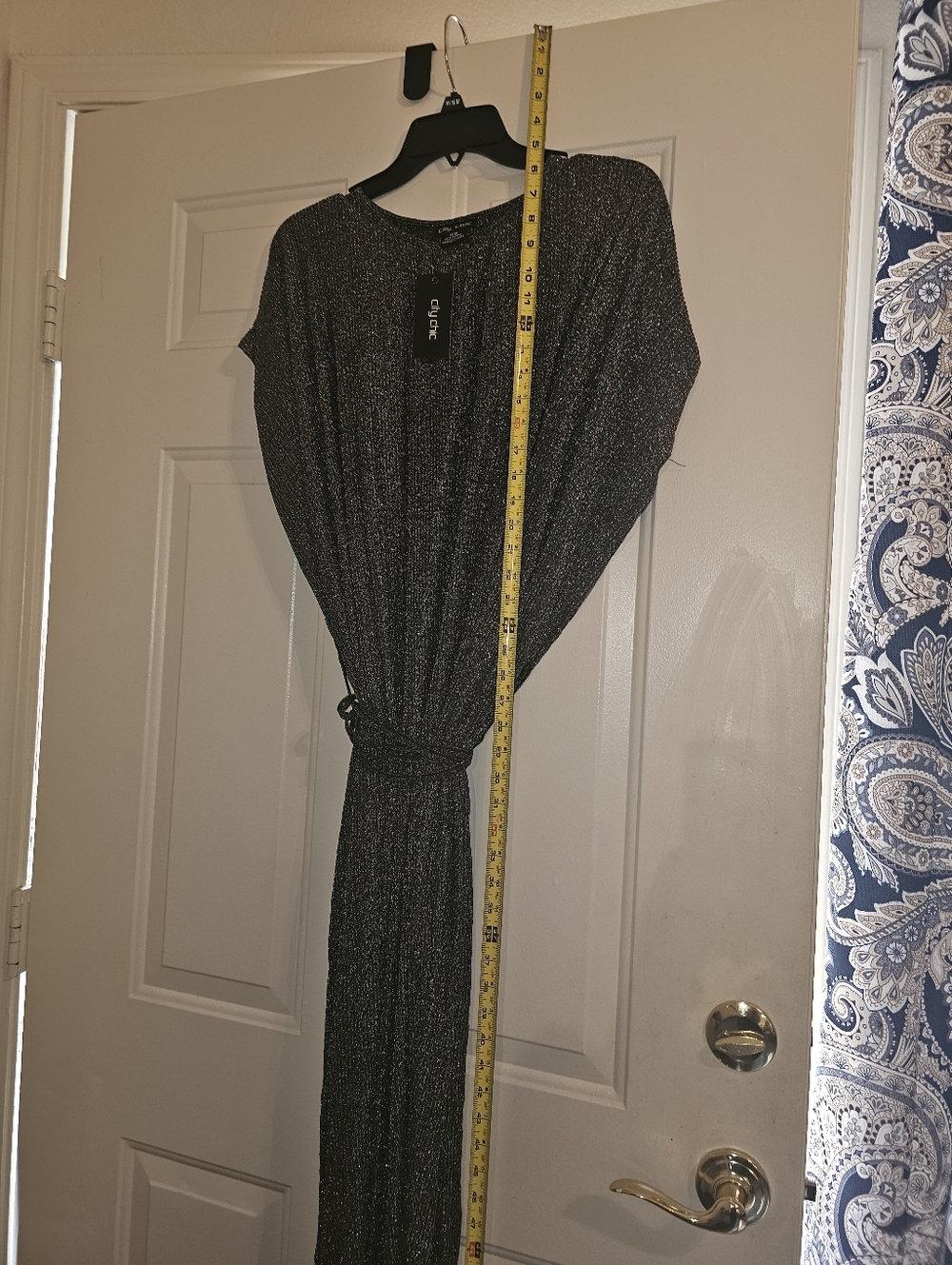 **City Chic Metallic Charcoal Midi Dress with Tie Waist - Very Light Weight - Picture 4 of 6